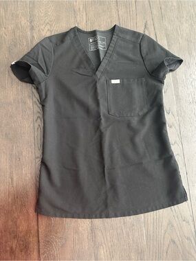 Figs Black V-Neck Medical Scrub Top